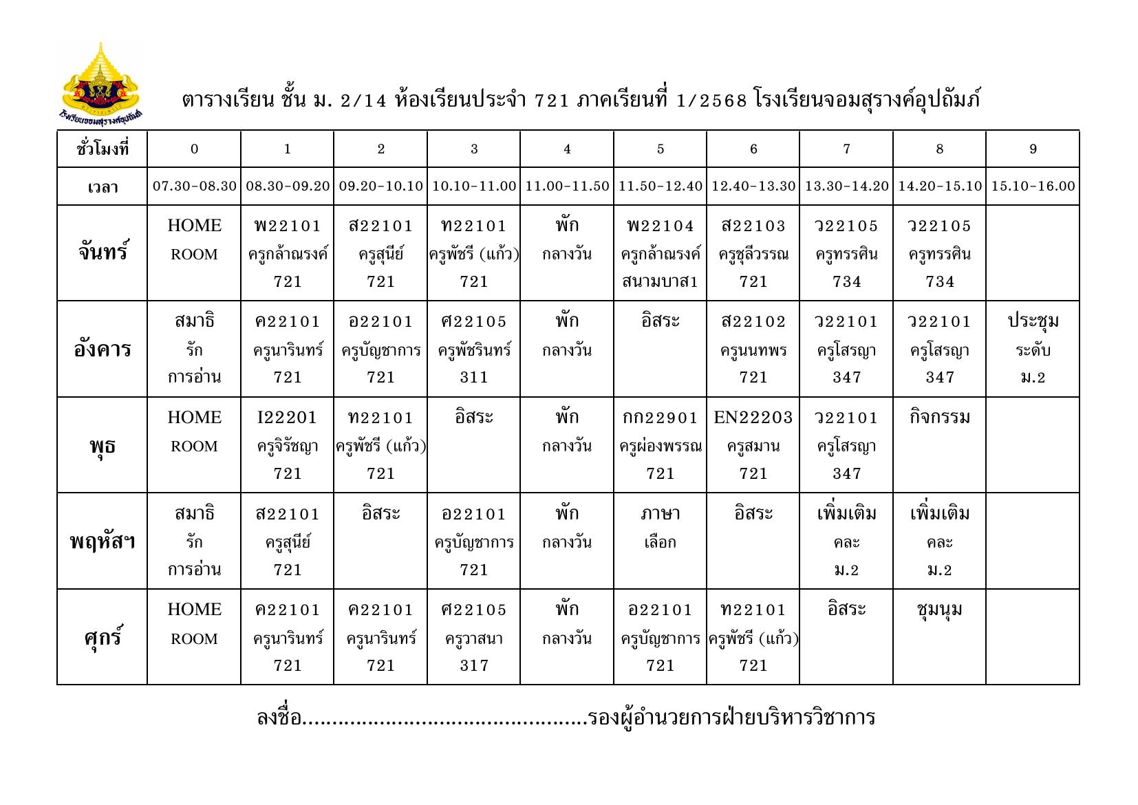 ตารางเรียน มัธยมศึกษาปีที่ 2/14