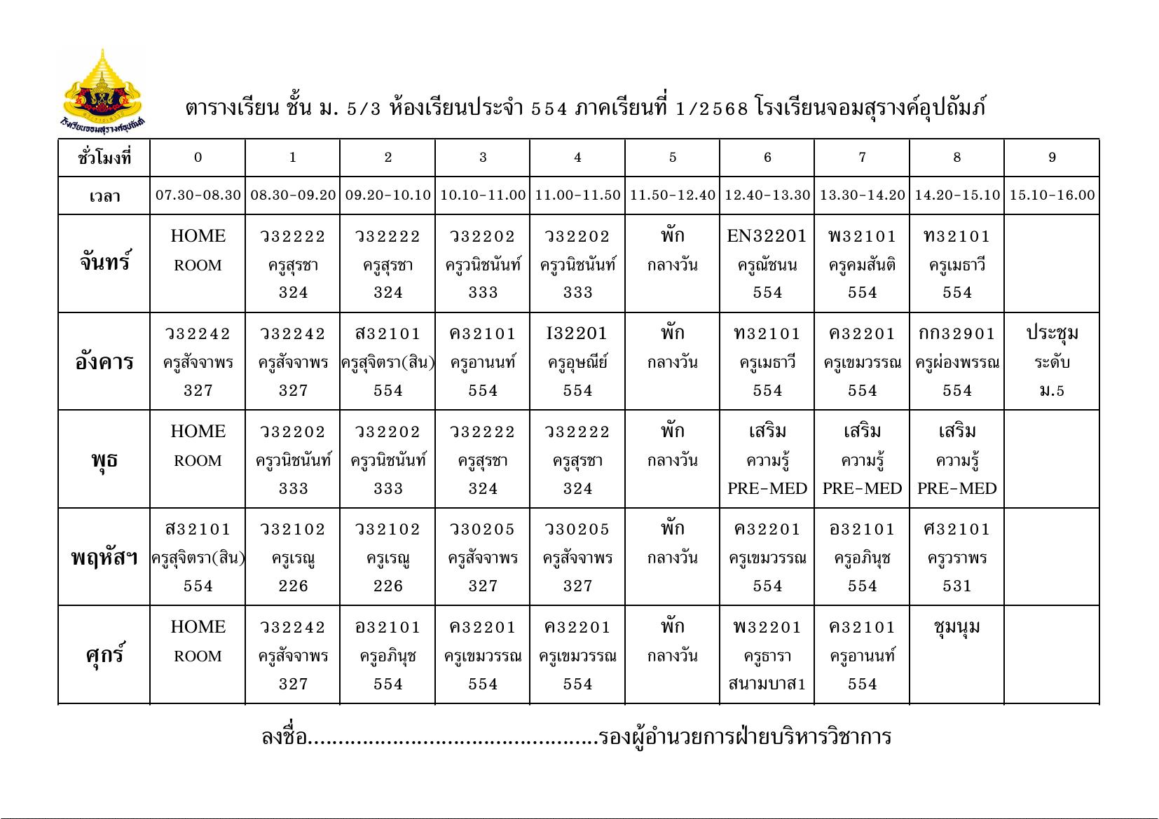 ตารางเรียน มัธยมศึกษาปีที่ 5/3
