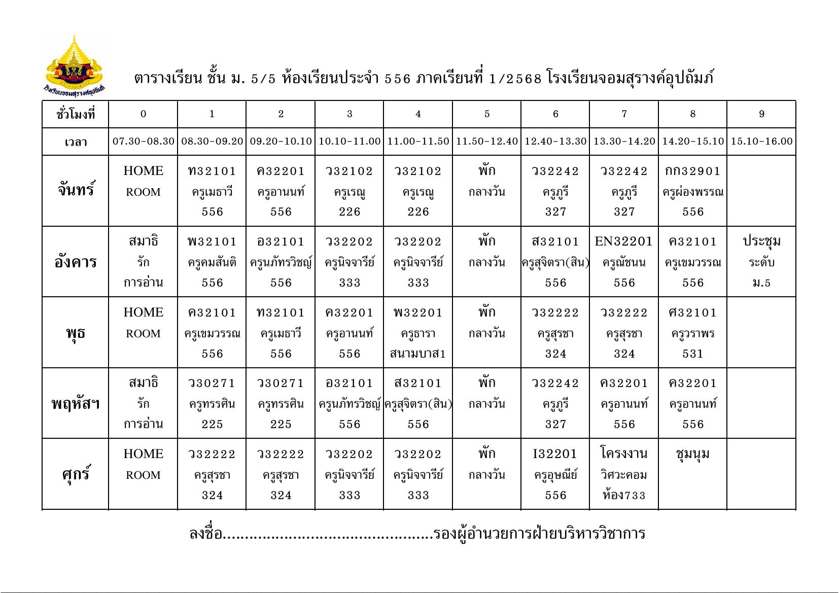 ตารางเรียน มัธยมศึกษาปีที่ 5/5