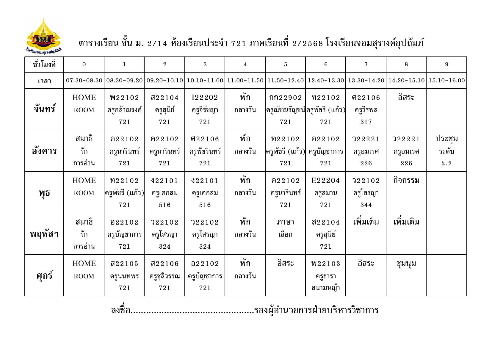 ตารางเรียน มัธยมศึกษาปีที่ 2/14