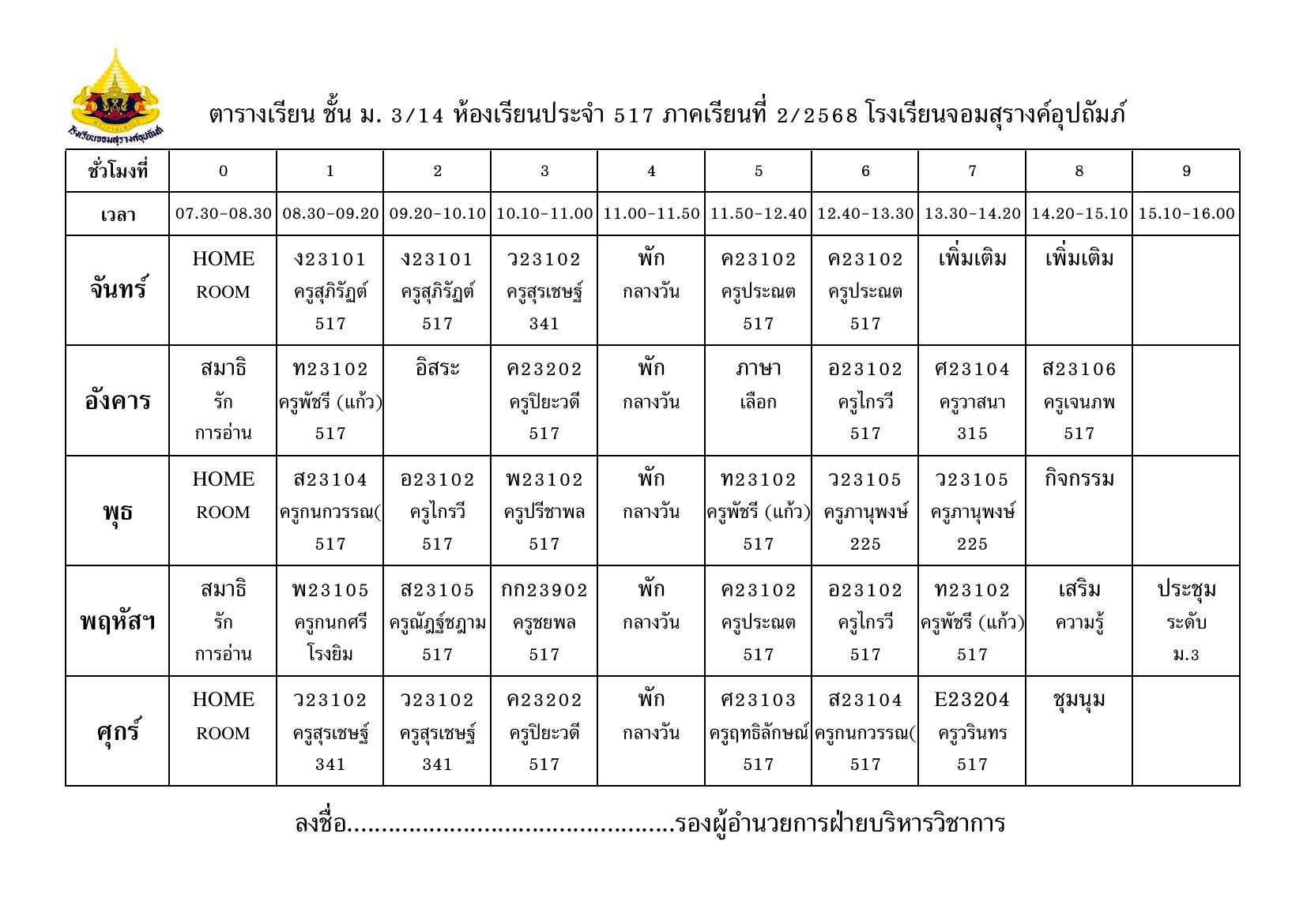 ตารางเรียน มัธยมศึกษาปีที่ 3/14