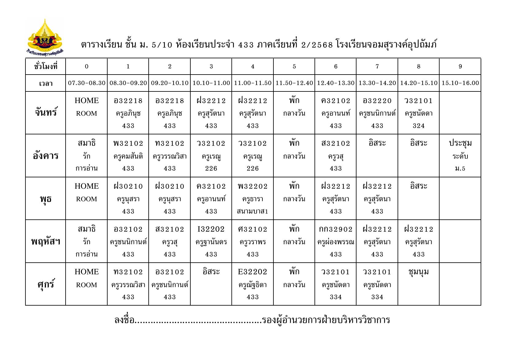ตารางเรียน มัธยมศึกษาปีที่ 5/10