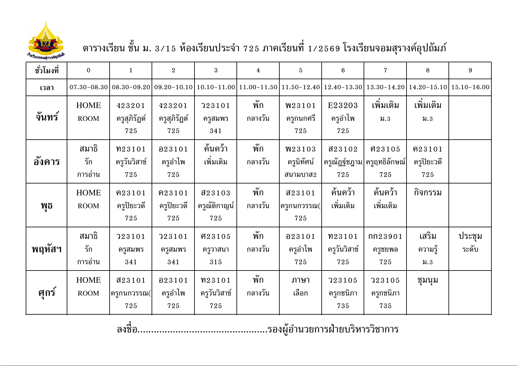 ตารางเรียน มัธยมศึกษาปีที่ 3/15
